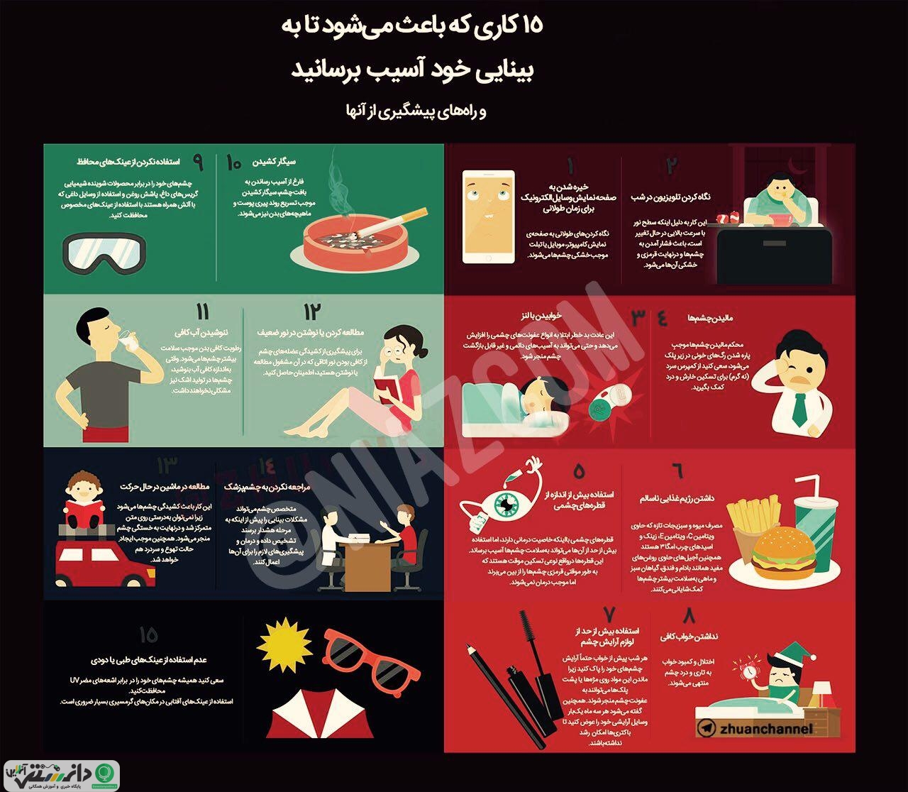 15 کاری که باعث می شود به بینای خود آسیب برسانید + اینفوگرافیک