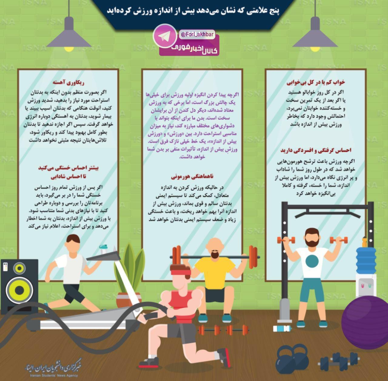 پنج علامتی که نشان می دهد بیش از اندازه ورزش کرده اید + اینفوگرافیک