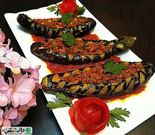 طرز تهیه بادمجان شکم پر خوشمزه و لذیذ + ویدئو