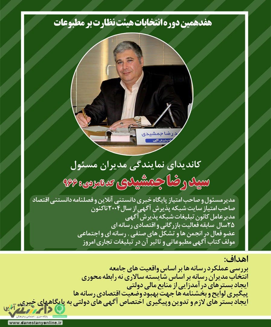 جمشیدی نامزد شرکت در انتخابات نمایندگان مدیران مطبوعات شد