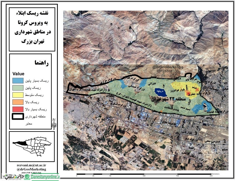 ریسک ابتلا به کرونا در مناطق شهرداری تهران