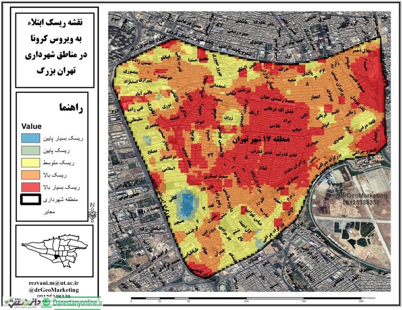 ریسک ابتلا به کرونا در مناطق شهرداری تهران