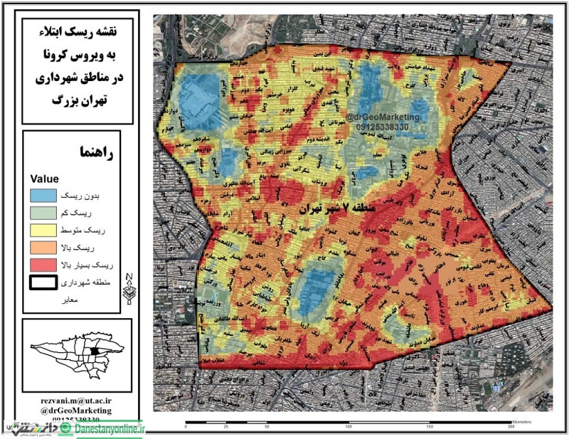 ریسک ابتلا به کرونا در مناطق شهرداری تهران