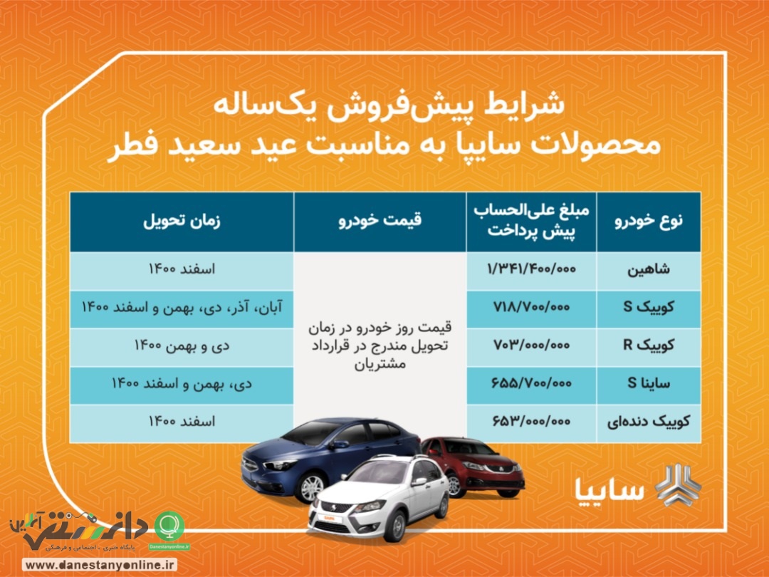پیش فروش محصولات سایپا ویژه عید فطر + جزئیات