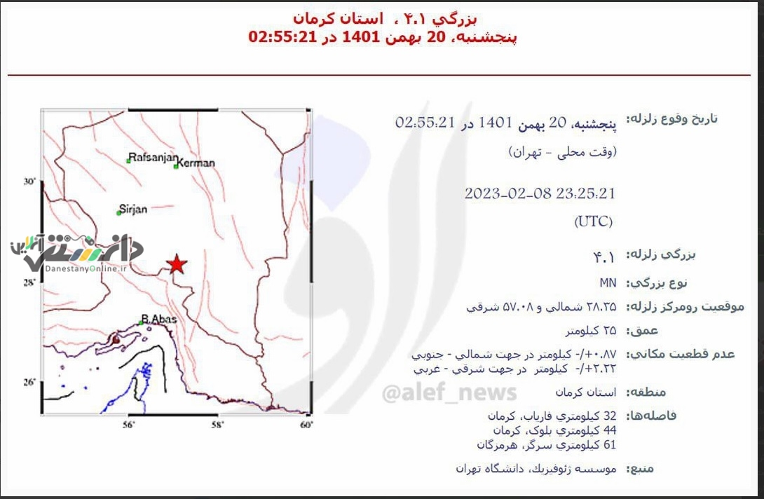 زلزله 4.1 ریشتری کرمان را لرزاند