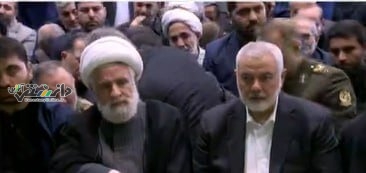 حضور اسماعیل هنیه و شیخ نعیم قاسم در مراسم تشیع شهدای خدمت